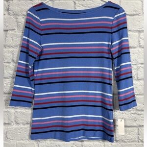 Talbots Womens Blue Striped 3/4 Sleeve Tee Size Petite P NWT